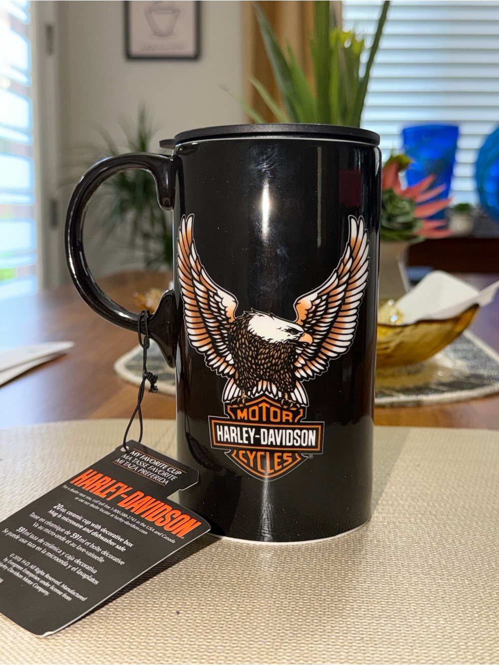 Harley-Davidson Tall Ceramic Mug with Lid and Decorative Box- NWT